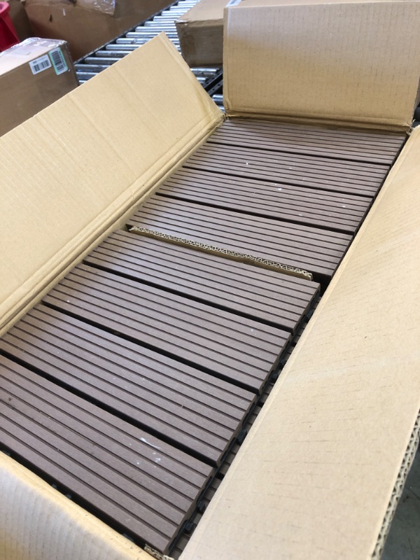 Photo 2 of 24PCS Wood Plastic Composite Patio Deck Tiles, 12"x12" Interlocking Deck Tiles, Water Resistant for Indoor & Outdoor, 24 sq. ft Coffee 24