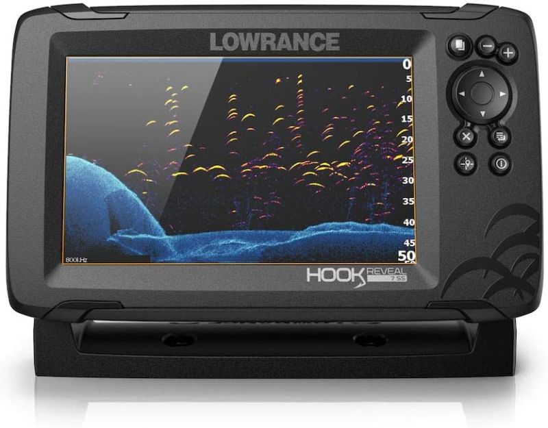 Photo 1 of Lowrance Hook Reveal 7 Inch Fish Finders with Transducer, Plus Optional Preloaded Maps 7 Splitshot, C-map Us Inland Maps Fish Finder + Fish Finder