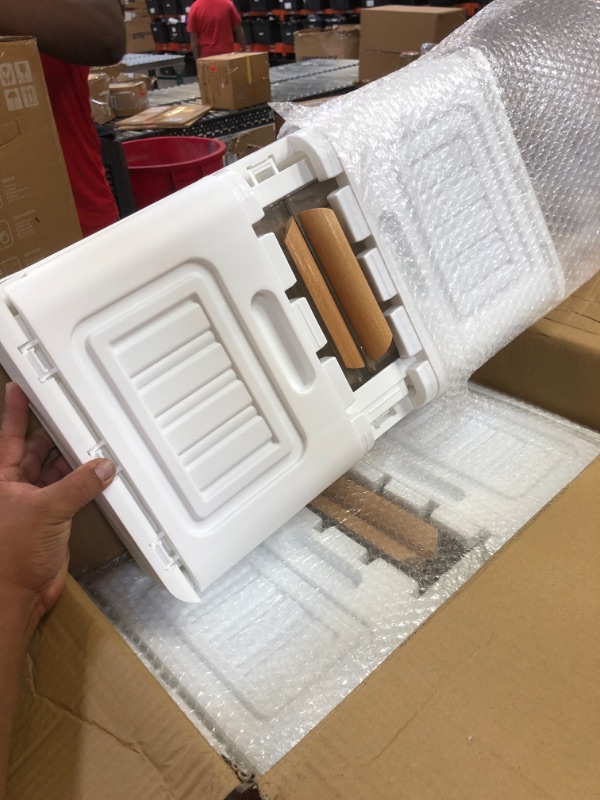 Photo 1 of Plastic Storage Bins - 4 Packs Storage Bins with Lids,Stackable Storage Bins,Storage Bins with Wheels,Collapsible Storage Bins with Lids for Closet Organizers and Storage,Folding Storage Box with Doors(4 Packs 11 Gallons) White+Tan Door L-4 Packs