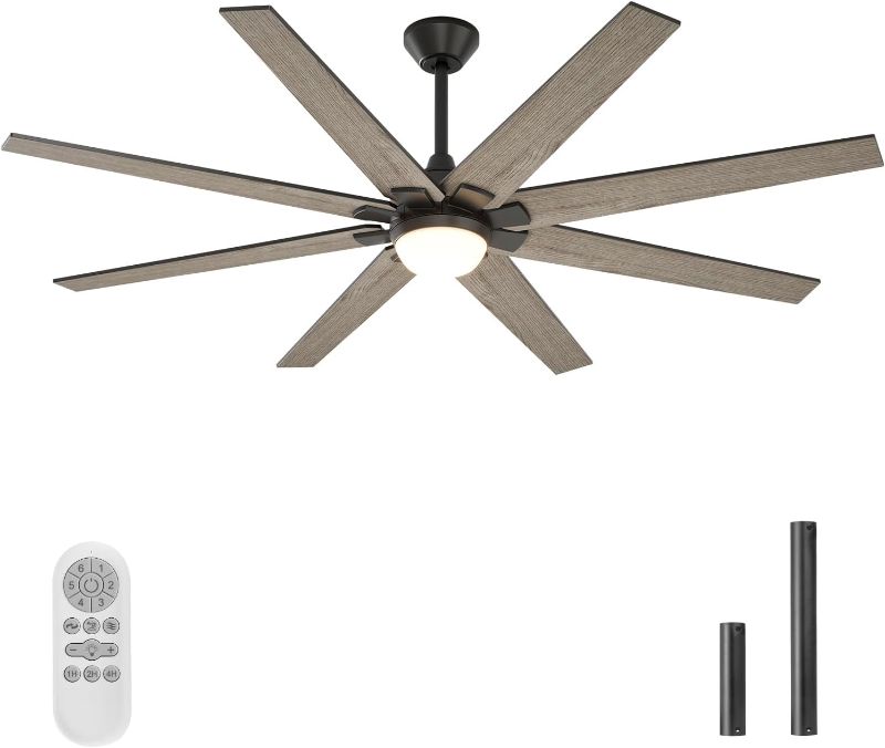 Photo 1 of warmiplanet Ceiling Fan with Lights Remote Control, 72-Inch, DC Motor,6 Speed, Frosted Glass, 8 Blades, 3 Color Dimmable LED Light
