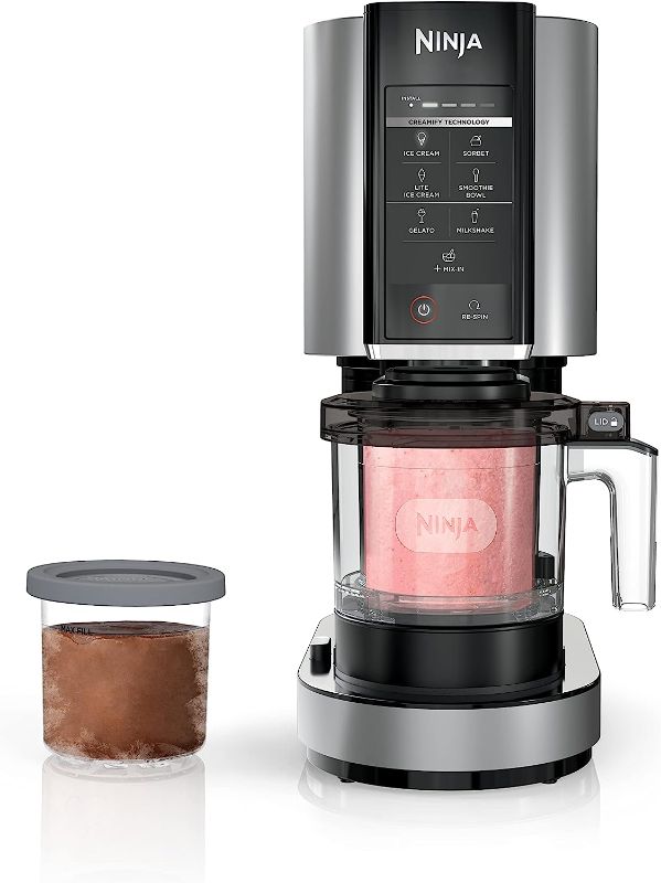 Photo 1 of Ninja NC301 CREAMi Ice Cream Maker, for Gelato, Mix-ins, Milkshakes, Sorbet, Smoothie Bowls & More, 7 One-Touch Programs, with (2) Pint Containers & Lids, Compact Size, Perfect for Kids, Silver

