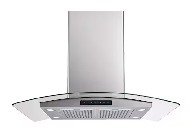 Photo 1 of Avellino 36 in. 500CFM Convertible Glass Kitchen Island Range Hood in Stainless Steel with Filters and LED Lights
