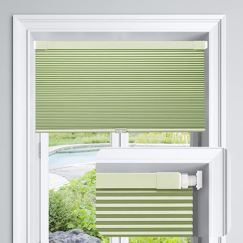 Photo 1 of Cordless Cellular Shades No Tools No Drill Blackout Cellular Blinds for Window Size 28" W x 64" H, Green
