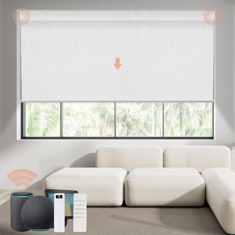 Photo 1 of Motorized Blinds Roller Shade with Remote: Canisteo Automatic Smart Blind for Windows 100% Blackout, Electric Blinds Work with Alexa/Google Home/Apple Homekit, Customized Size, Safari White
