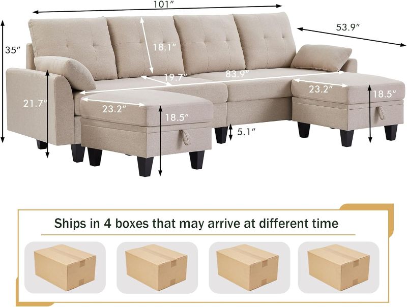 Photo 2 of Sunrise Coast Modular Sofa Couch 130" Convertible L Shaped Sofas&Couches with Movable Ottoman Sectional, Beige Modern Beige----------JUST THE 1 OTTOMAN 