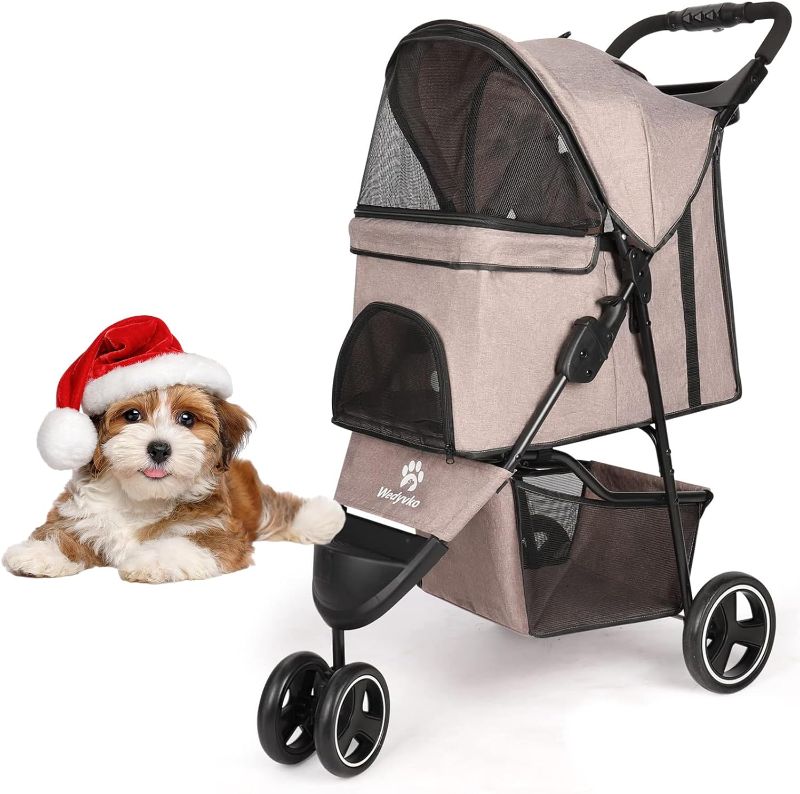 Photo 1 of Dog Stroller, Pets Stroller for Small Dogs Cats, Up to 33 lbs with Storage Basket and Cup Holder, Coffee