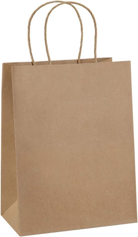 Photo 1 of BagDream Gift Bags 8x4.25x10.5 100Pcs Paper Gift Bags Medium Size Brown Paper Bags with Handles Bulk Wedding Party Favor Bags, Kraft Grocery Shopping Bags, Retail Merchandise Bags Gift Sacks