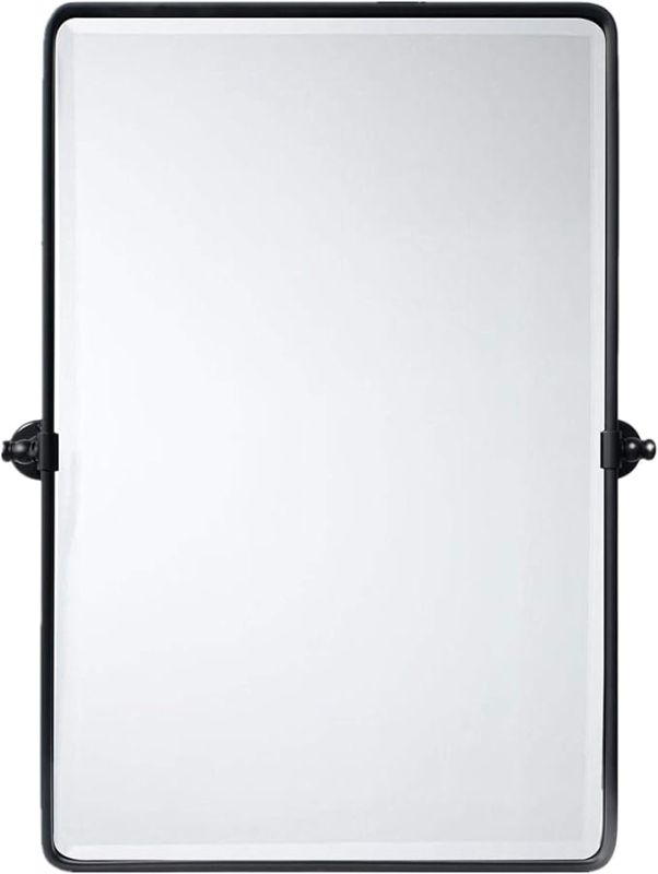 Photo 1 of Mestikits 44.72x30 Inch Pivot Bathroom Mirror for Wall, Matte Black Tilting Vanity Mirror, Metal Framed Rectangle Mirror, Large Tilt Farmhouse Mirror Hangs Horizontally Only Black 44.72"x30"