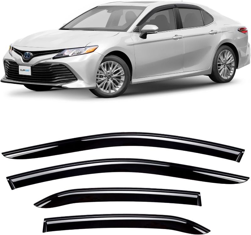 Photo 1 of CLIM ART Incredibly Durable Rain Guards for Toyota Camry 2018-2024, Original Tape-on Window Deflectors, Vent Deflector, Vent Window Visors for Cars, Dark Smoke, Car Accessories, 4 pcs. - 417151