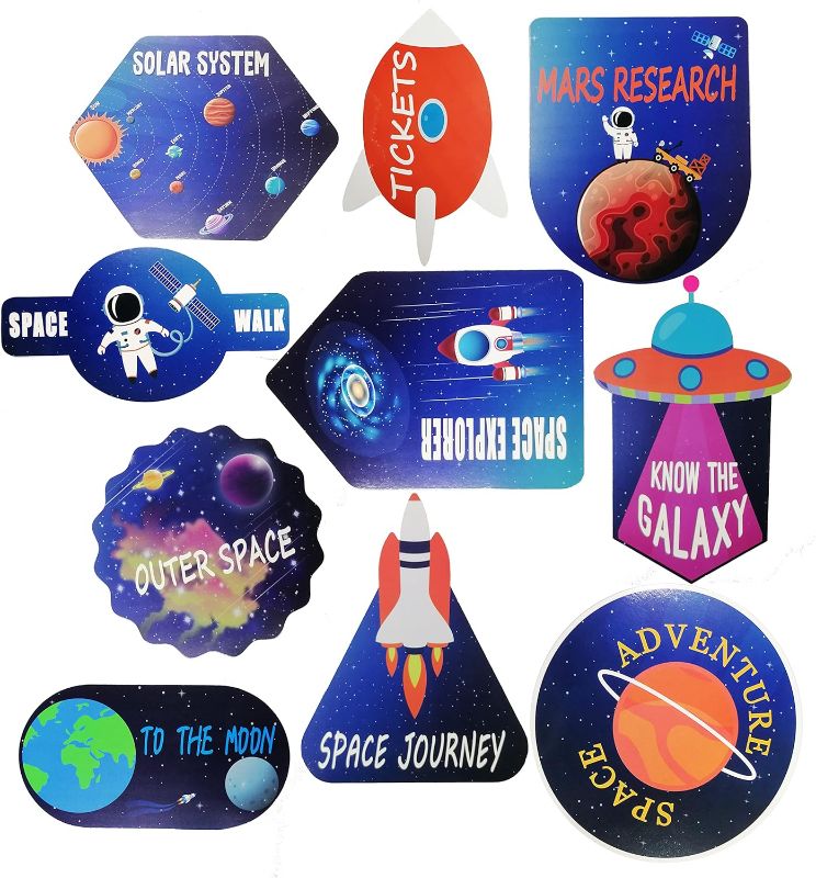 Photo 1 of 20 Pcs Space Birthday Party Supplies, Out of Space Party Sign Decorations for Kids Birthday Party Baby Shower,11 inch Out of Space Theme Party Wall Decor Signs
