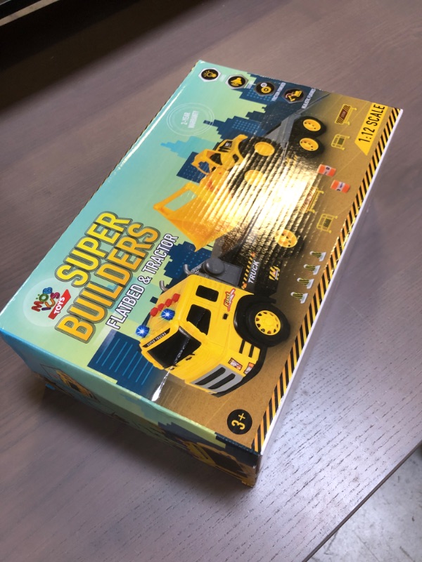 Photo 2 of MOBIUS Toys Flatbed Truck with Excavator Tractor Toy - 1:12 Scale, Push and Go Construction Vehicle Playset, Lights & Sounds for Kids, Toddlers, Boys, & Girls Ages 3 4 5 Years Old Flatbed Truck With Tractor