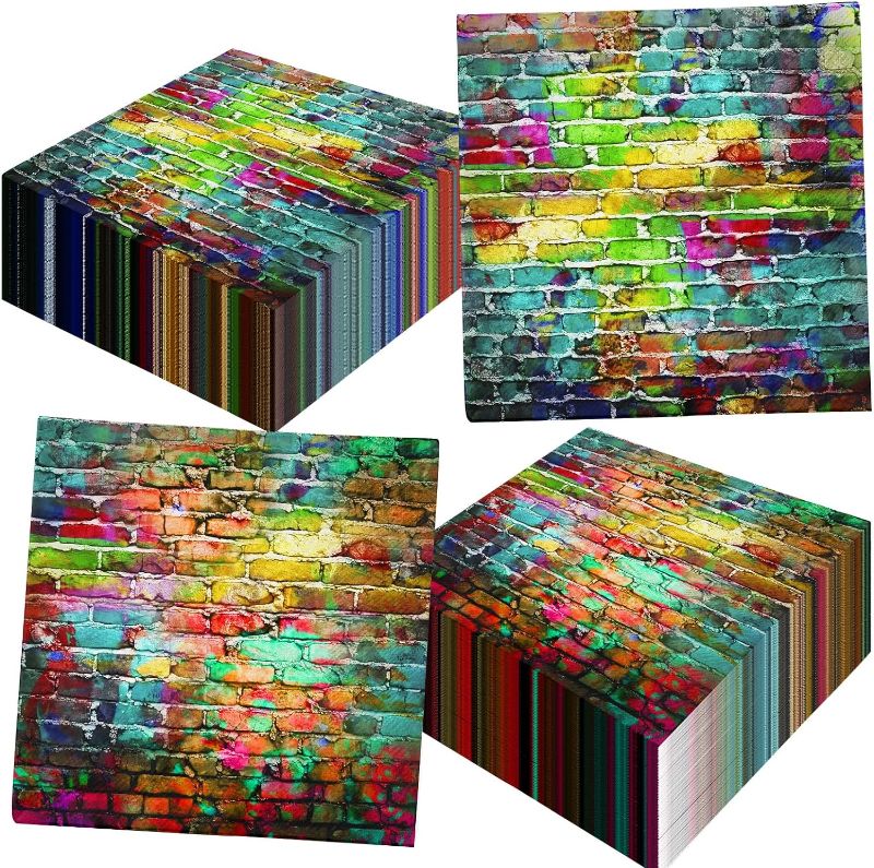 Photo 1 of 40Pcs Colorful Brick Wall Napkins,graffiti Birthday Party Decoration Graffiti Brick Themed Disposable Napkin for 80s 90s Hip Hop Party Birthday Party Graffiti Party Supplies…
