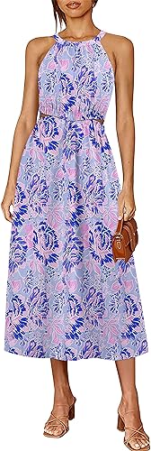 Photo 1 of BZB Womens Summer Dresses Maxi Sundress Halter Neck Sleeveless Cutout A-Line Dress S-XXL
