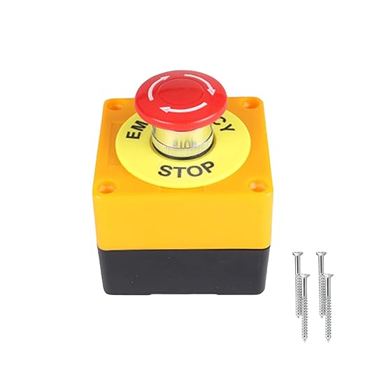 Photo 1 of 1 Set with 4 Screws Emergency Stop Push Button Switch Emergency Stop Switch Explosion Proof Push Button Switch Station for Industry Home Emergency