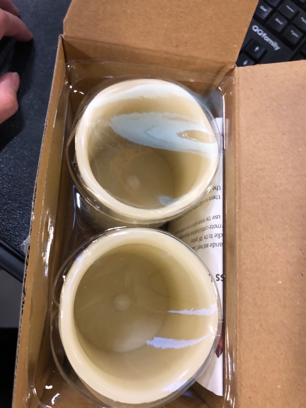 Photo 1 of Remote Control Flameless Candle Set, 2 Fake Candles, 3 inches by 5 inches, Real Ivory Wax and Amber Flame, Wedding Decor, Large Battery Powered Pillar for Gifts for Mom Amber Yellow Flame and Ivory Wax