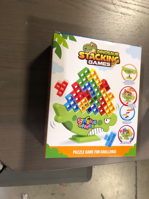 Photo 2 of 48pcs Dinosaur Balance Stacking Blocks Game, Stack Attack Game Funny Building Tower Game Board Games for 2 Players Stack Game Balancing Toy for Kids Adults Family Parties Travel