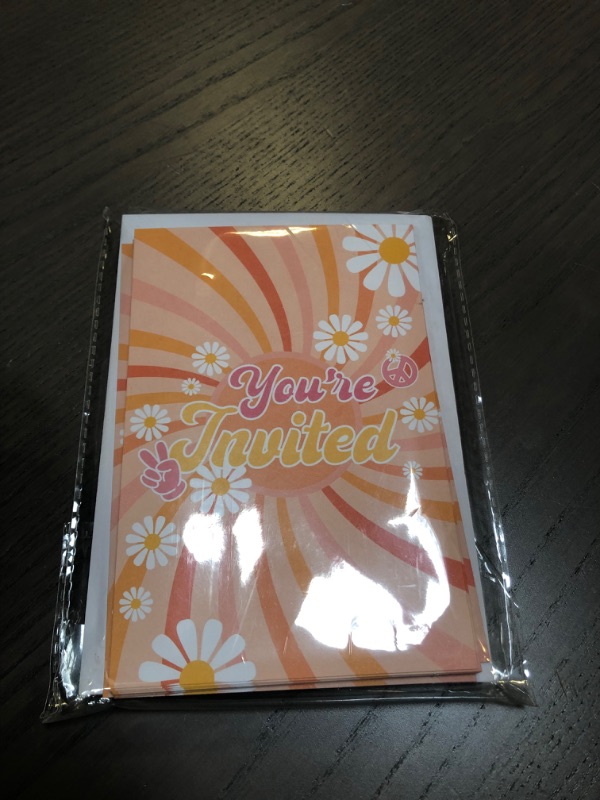 Photo 1 of Groovy Birthday Party Invitations with Envelopes 20 Packs,Retro Hippie 70s 80s Daisy Party Supplies for Kids Invitation Cards,Teen Girls Birthday Party Invites