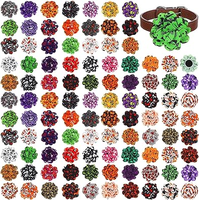 Photo 1 of 100 Pcs Fall Dog Collar Flowers Bulk Thanksgiving Pet Flower Collar Bow Ties Holiday Dog Accessories Slides Attachment Decorations for Small Medium Large Dog Cat Puppy Supply
