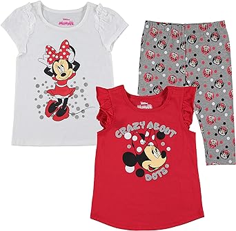 Photo 1 of Disney Minnie Mouse Girls 3 Piece T-shirts and Legging Pants Set for Toddler and Little Kids – Red/White/Grey
