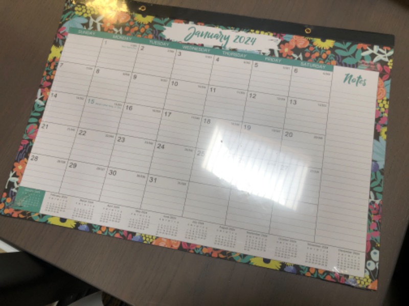 Photo 2 of 2023-2024 Desk Calendar - 18 Months Large Desk/Wall Calendar, 17" x 12", Jul. 2023 - Dec. 2024, Desk Calendar 2023-2024 with Corner Protectors, Ruled Blocks, Easy Planning - Black Flower