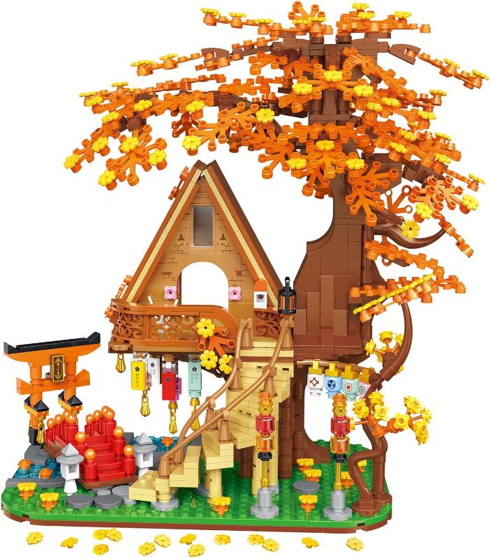 Photo 1 of A Frame Cabin Building Block Sets Cherry Blossom Tree House for Girls Boys, Friends Mini Building Sets 2 in 1 Flower Treehouse for Adult (Not Compatible with Lego)-1458pcs
