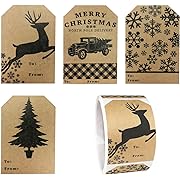 Photo 1 of 2Pack  Natural Kraft Gift Tags Holiday Present Stickers 4 Different Designs 2 x 3 Inch 100 Total Labels