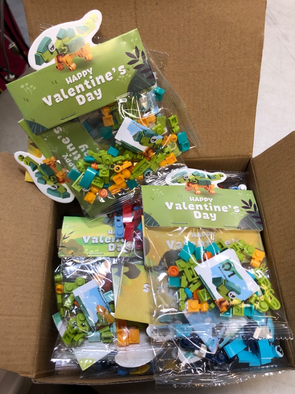 Photo 2 of 24 Pack Prefilled Dinosaur Valentines Building Blocks Set for Kids, Classroom & School Exchange Gifts with Valentine's Day Cards, Ideal Party Toy for Boys & Girls
