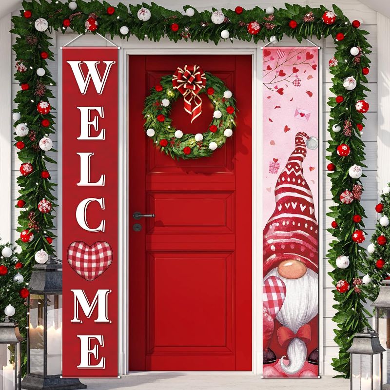Photo 1 of 2 pack 
Welcome Valentine Porch Banners Gnome Love Door Banner with Love Gnome Leaves Gift Box Pattern Valentine's Hanging Banners Valentine Home Decors for Valentine Home Indoor Outdoor Supplies (Love Theme)
