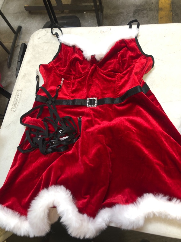 Photo 2 of RSLOVE Sexy Christmas Lingerie For Women Santa Babydoll Chemise Red Costume with 4PCS Garters Belt Large Red