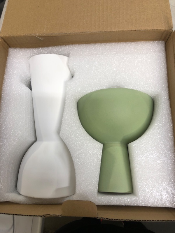 Photo 1 of 2 pcs vases- green/white 