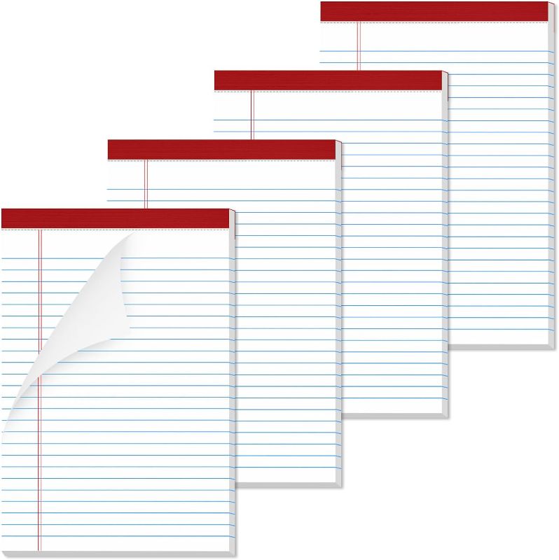 Photo 1 of 2 pack 
Nichela 5x8 Legal Pads 4 Pack of Note Pads 25 Lines Notepads 30 Sheets Each Legal Writing Pads 80gsm Thick Paper Perfect for School, Work, and Home - Red Border Design with Blue Horizontal Line
