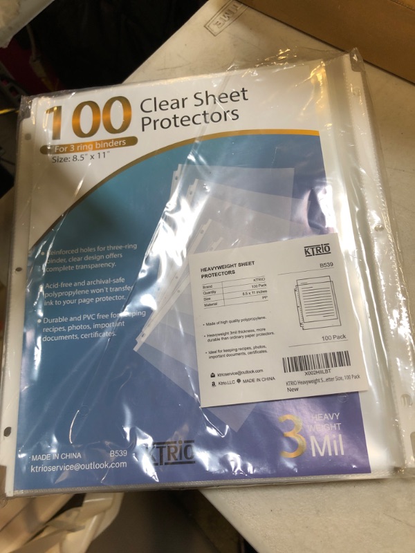 Photo 2 of KTRIO Heavyweight Sheet Protectors 8.5 x 11 inch, 3 Mil Clear Page Protectors for 3 Ring Binder, Plastic Sleeves for Binders, Top Loading Paper Protector Letter Size, 100 Pack
