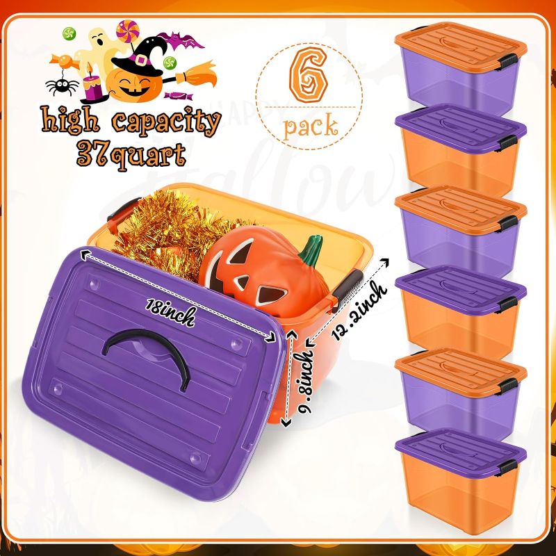 Photo 1 of Abbylike acks Holiday Seasonal Storage Bin Holiday Storage Totes with Lids Holiday Decoration for Halloween Christmas Home Organization Holiday Decoration (Orange, Purple,37 Quart) 37 Quart urple 