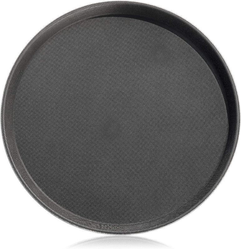 Photo 1 of  Restaurant Serving Tray, Non Slip Surface Round Tray, Plastic Food Meals Server Tray with Raised Edges for Home, Kitchen, Restaurant, Cafeteria, Bar, Hotel (Black, 11 Inch) Black 11 Inch