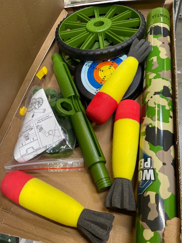 Photo 2 of OSQI Mortar Launcher Toy Set, Push Tires Military Blaster Toys, Shooting Toy Tactical Chase Rockets Missile Gun Game for Kids Boys Girls and Adults (Green 3 Shells)