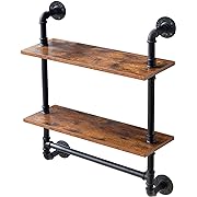 Photo 1 of 2 Tier Industrial Pipe Shelf Rustic Wood Floating Shelves?Rustic Wall Mount Bookshelf, 23.6 inch Metal Towel Rack Bathroom Shelves for Bathroom?Bedroom, Kitchen, Living Room
