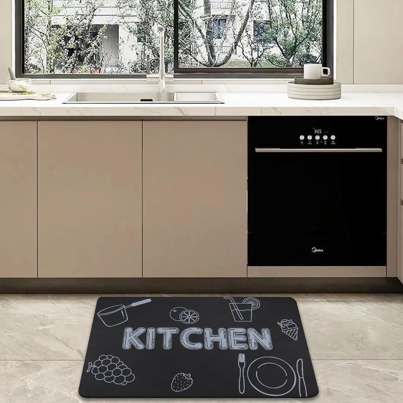 Photo 1 of Anti Fatigue Kitchen mat Kitchen mats for Floor Cushioned Kitchen Floor mat Kitchen Rugs Non Slip Washable Quick Drying Soft Kitchen Floor mats Set, in Front of The Sink, Black 16.9x27.5in

