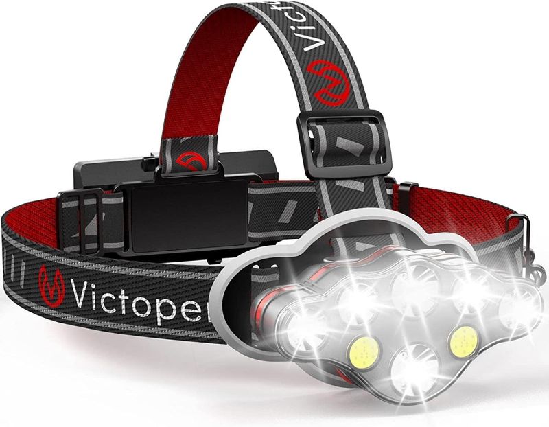 Photo 1 of Victoper Rechargeable Headlamp, 8 LED 18000 High Lumen Bright Head Lamp with Red Light, Lightweight USB Head Light, 8 Mode Waterproof Head Flashlight for Outdoor Running Hunting Hiking Camping Gear
