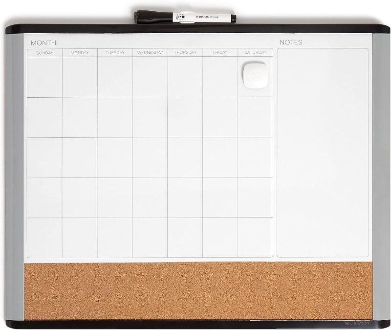 Photo 1 of U Brands Magnetic Dry Erase 3-in-1 Calendar Board, 20"x16", Black and Gray Frame
