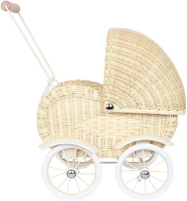 Photo 1 of Baby Doll Stroller by Small Foot – Vintage Wicker Rolling Carriage Pram – Classic Doll Buggy – Pretend Play Toy Develops Kids Nurturing, Imaginative & Creative Play – Ages 3+ Years