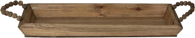 Photo 1 of 47th & Main Mango Wood Large, Wood Tray with Beaded Handles
