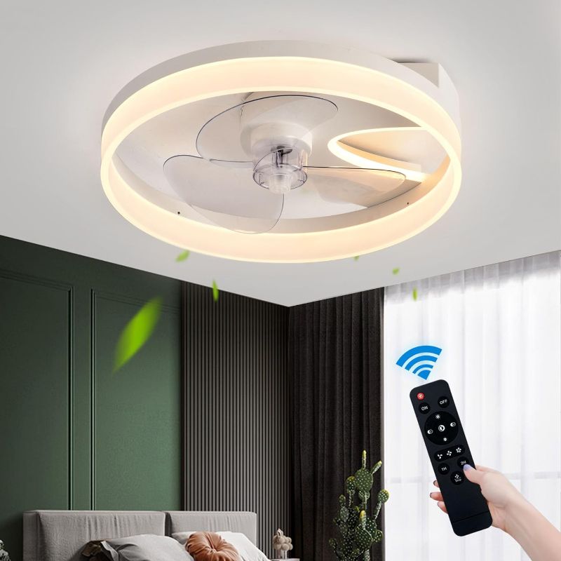 Photo 1 of 19.7in Low Profile Ceiling Fan with Light, 3 Color LED Dimmable Flush Mount Ceiling Fan with Light and Remote, 3 Speeds Reversible Blades, Kids Ceiling Fan Light for Bedroom Kitchen
