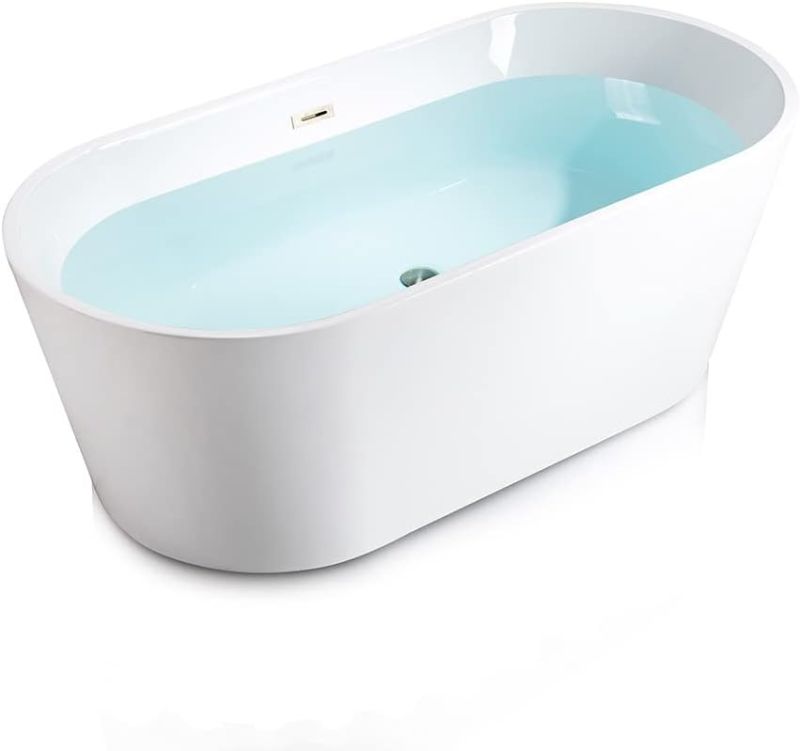 Photo 1 of WOODBRIDGE 67" Acrylic Freestanding Bathtub Contemporary Soaking White Tub with Brushed Nickel Overflow and Drain