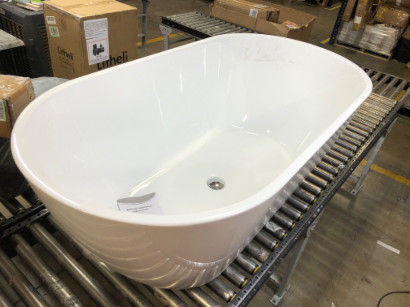 Photo 2 of WOODBRIDGE 67" Acrylic Freestanding Bathtub Contemporary Soaking White Tub with Brushed Nickel Overflow and Drain