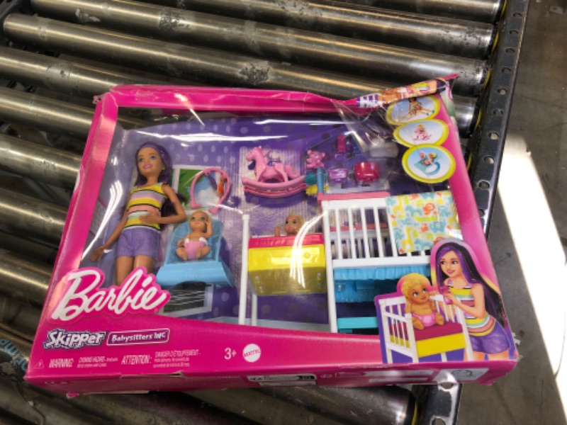 Photo 2 of Barbie Skipper Babysitters Inc Dolls & Playset, Nap 'N Nurture Nursery, Skipper Doll, Baby Doll, Crib & 10+ Accessories, Working Bouncer Nursery Playset