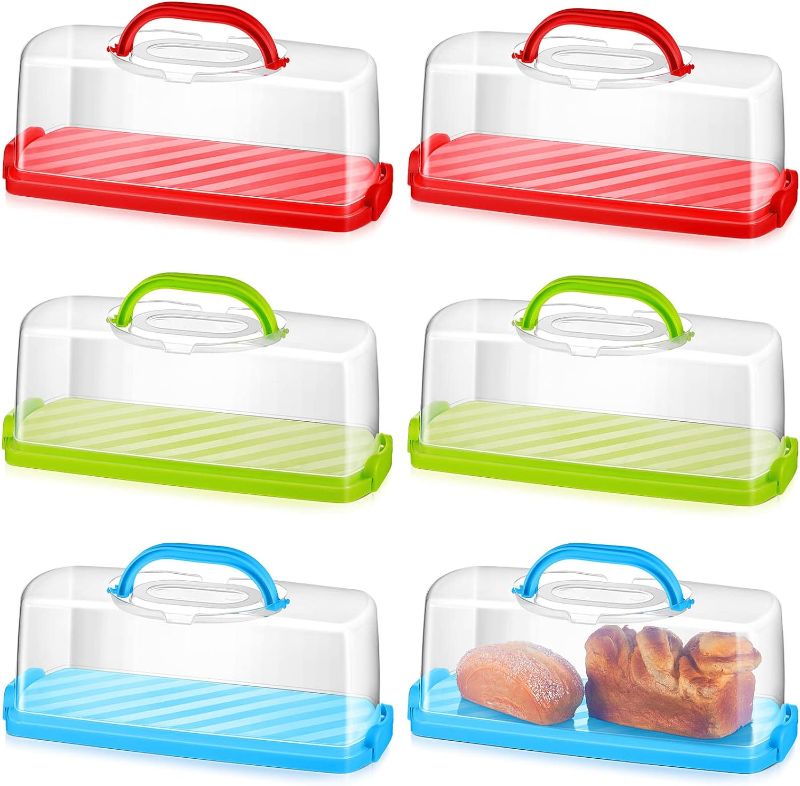 Photo 1 of 6 Piece Portable Bread Box with Handle Plastic Rectangular Loaf Cake Containers with Lid Airtight Bread Keeper Container for Kitchen Homemade Carrying and Storing Banana Pumpkin Bread Storage Holder
