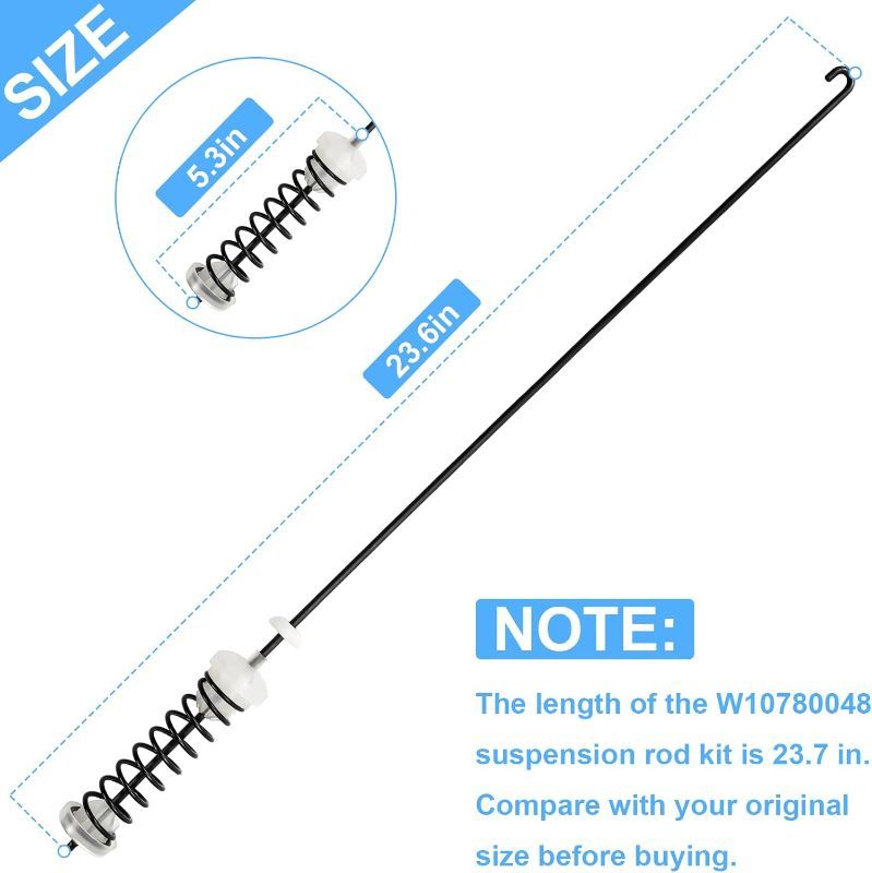 Photo 1 of ??????? W10780048 Washer Suspension Rod kit 2pcs (23.6in) -Compatible with Whirl.pool May.tag A.mana Ken.more Washing Machine 2 Suspension Rods and Ball Cups
