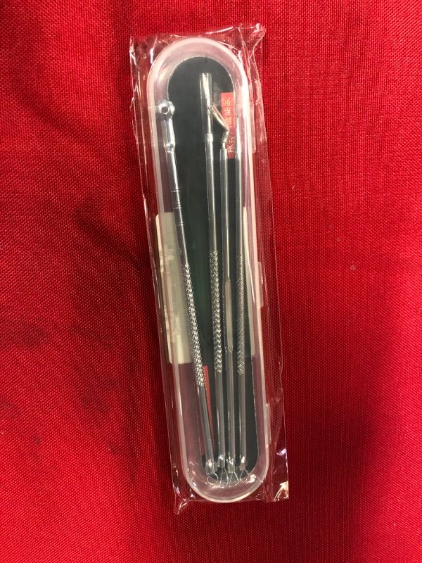 Photo 1 of Blackhead Remover Pimple Popper Tool Kit 4 Pcs Acne Comedone Zit Blackhead Extractor Tool for Nose Face,Stainless Steel Whitehead Popping Removal Tool Set
