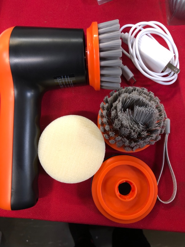 Photo 1 of Electric Spin Scrubber - Shower Scrubber Power Scrubber for Cleaning Portable Handheld Scrub Brushes with 4 Replaceable Heads for Bathroom Tile Floor Kitchen Stove, LED Display Orange
