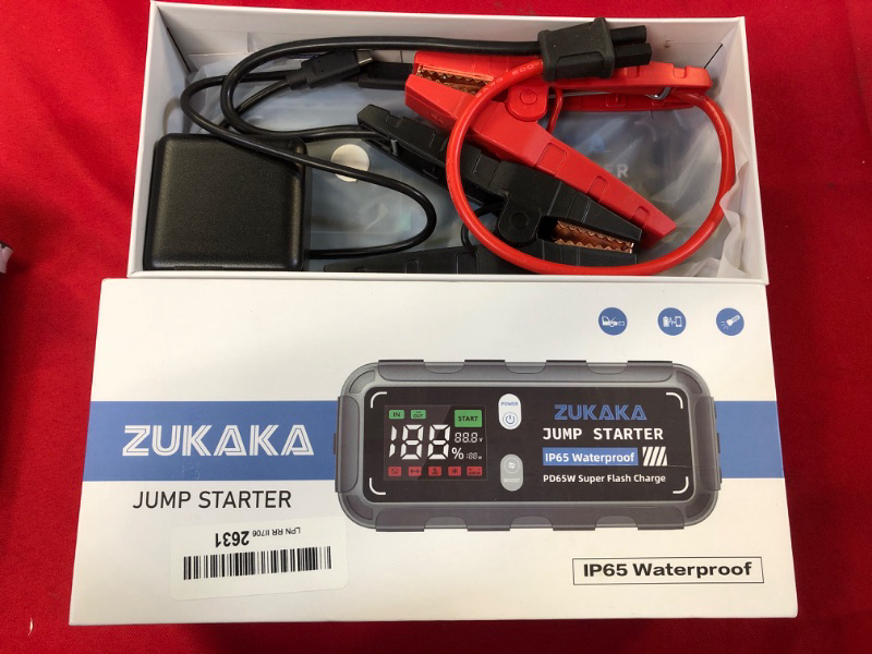 Photo 2 of ZUKAKA Jump Starter Peak PD65W Car Battery Starter Up to All Gas and 12L Diesel Engine 12V Auto Portable 6000A Car Jump Starter Battery Pack with Extended Jumper Cables,IP65 Waterproof with LED Light